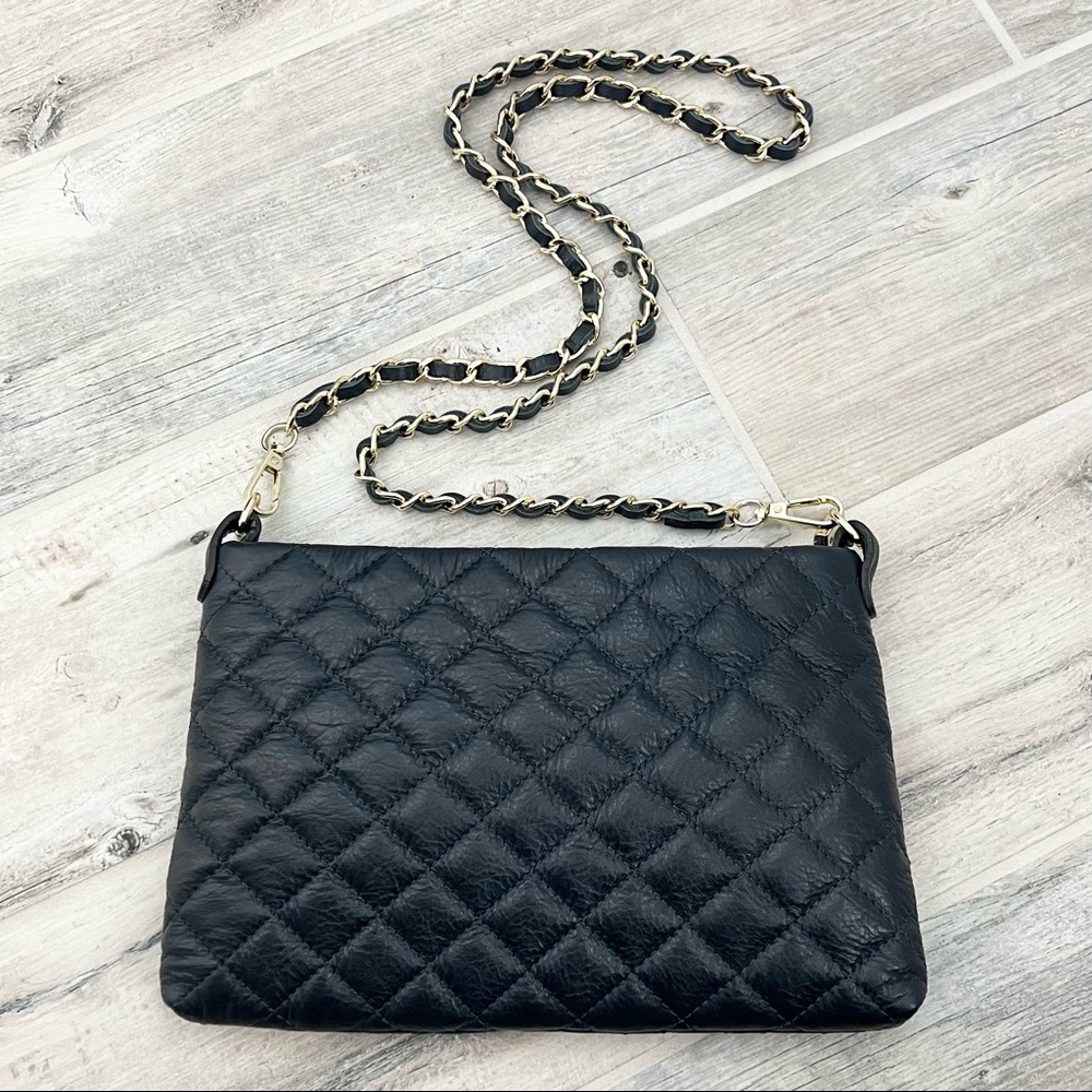 Quilted Navy Blue Genuine Leather Shoulder Bag
